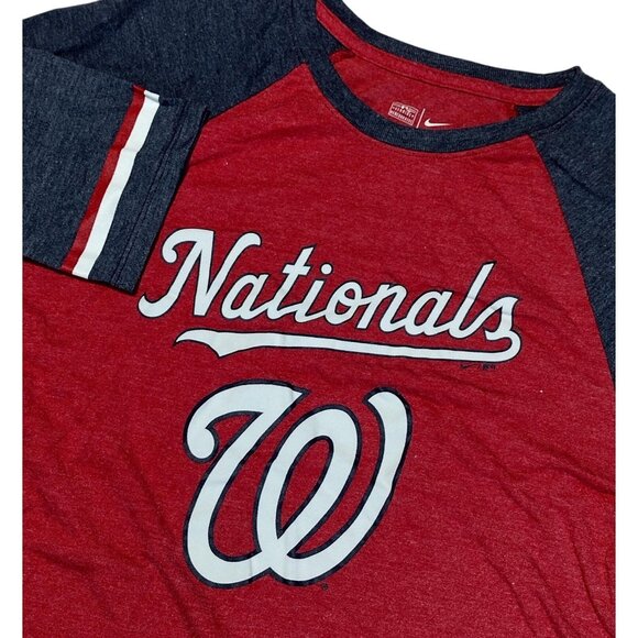 Nike Nationals Women's Raglan 3/4‎ Sleeve Baseball Tee Red-Navy Size L - Picture 1 of 8